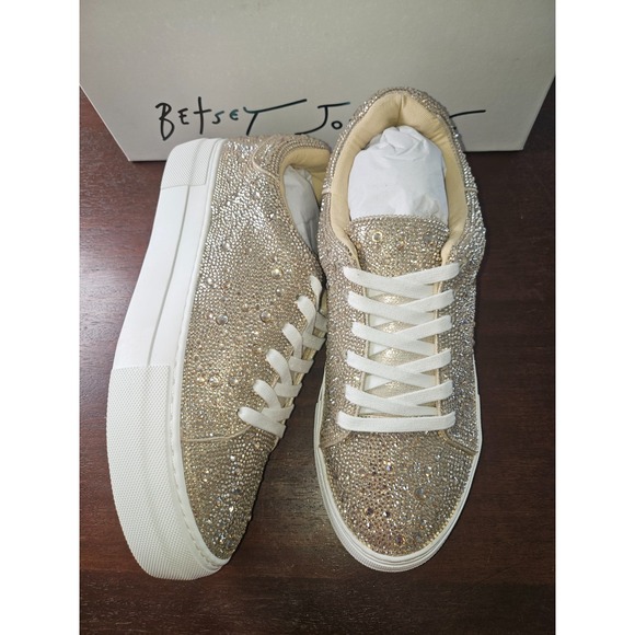 Betsey Johnson SB-Sidny Gold Rhinestone Sneakers Size 8.5 Extra Rhinestones - Picture 10 of 14
